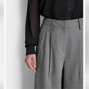 DKNY THE MERCER Wide Leg Pants Wool Blend Herringbone